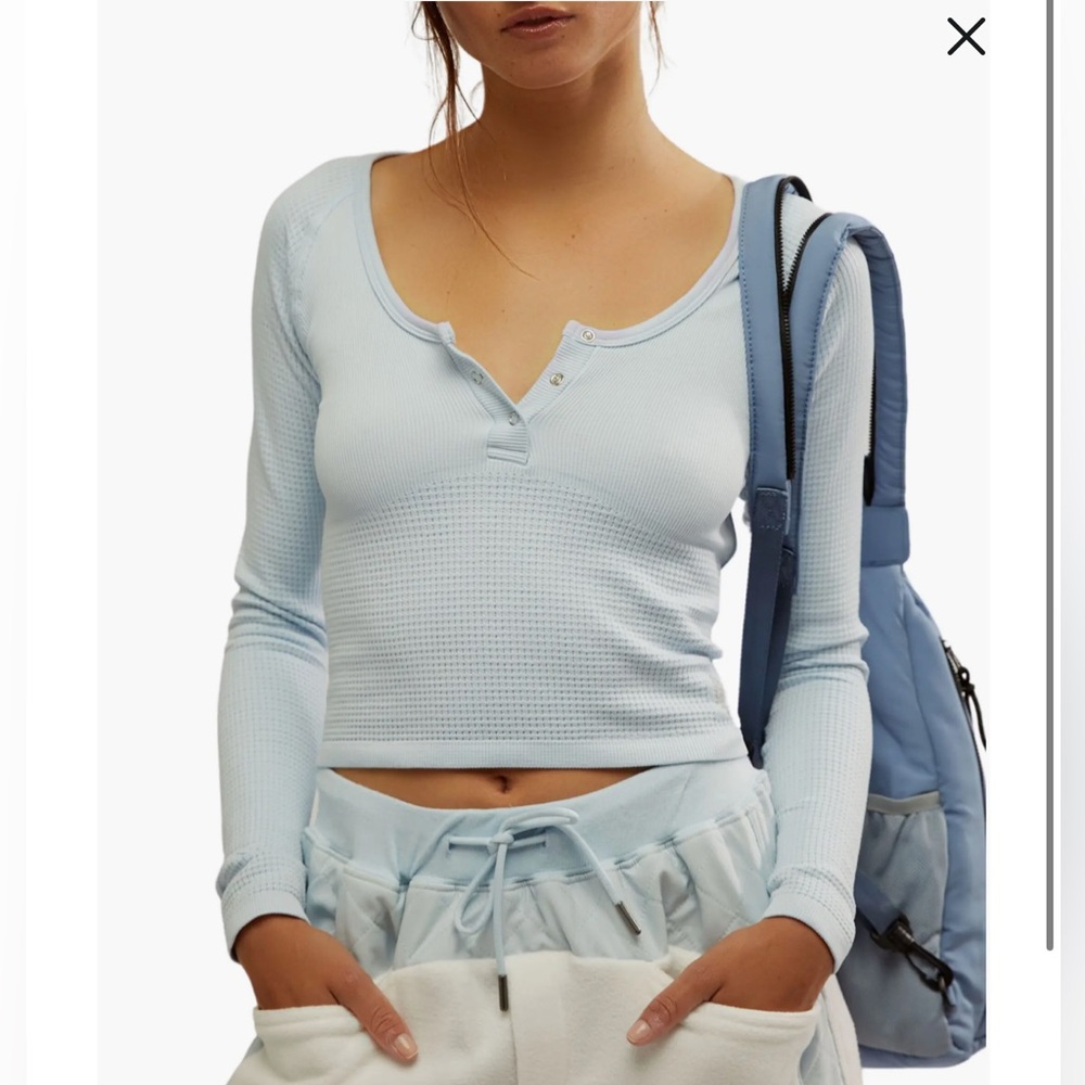 NWT FP Movement Bail Out Crop Thermal Knit Top, Arctic Snow Blue | Size Medium